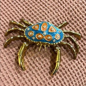 Gold and Blue Crab Accent Piece Trinket Box